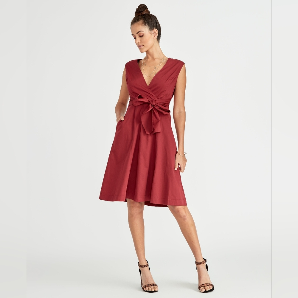 NWT Rachel Roy Burgundy Midi Dress with Tie Waist